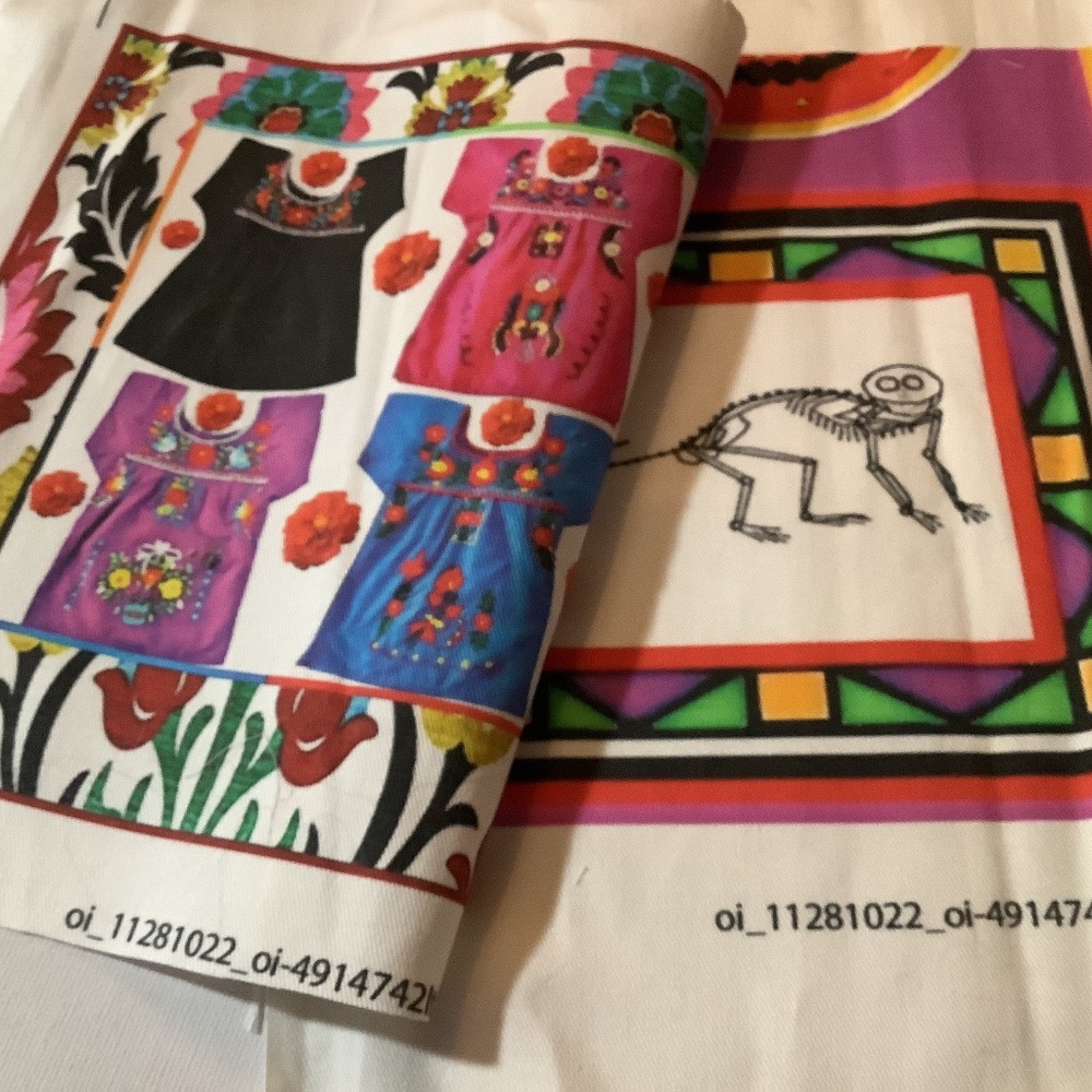 2 Latina Design Cotton Squares, Embroidered Blouses & Skeleton Cat